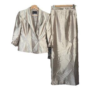 Alex Evenings Formal Suit Womens Size 6 Champagne Shimmer Skirt Jacket Wedding‎